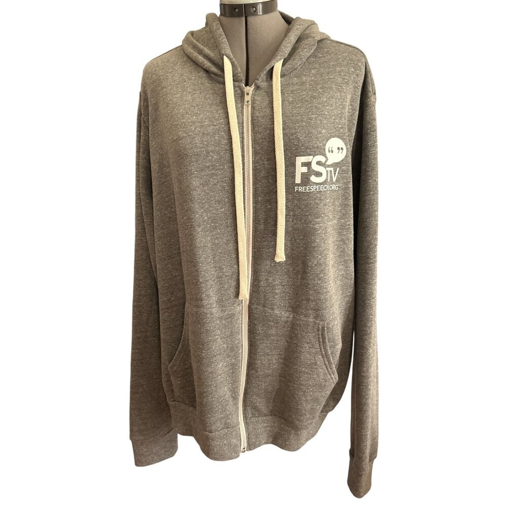 Free Speech TV Gray Graphic Print Zip-Up Hoodie By Bella+Canvas XL